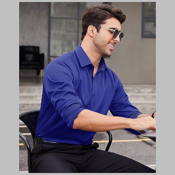 Men's Dress Shirts Long Sleeve Royal Blue - Picture 4 of 8